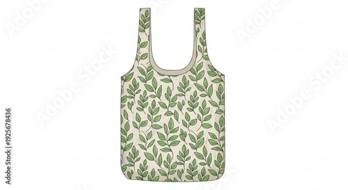 Reusable green leaf patterned tote bag for shopping and daily use on white background