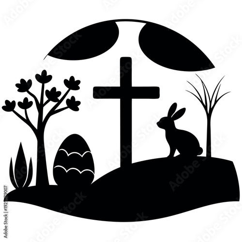 A easter Sunday silhouette vector style on white background.