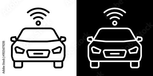 Smart Car icon concept in flat black and white style on clean background vector illustration design