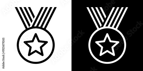 Medal icon concept in flat black and white style on clean background vector illustration design