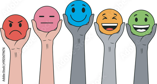 Emotional diversity and various moods represented by colorful faces