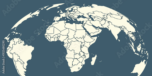 A detailed world map shows individual country borders rendered in white on a solid dark blue background for global context.
