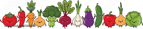 Cute Cartoon Vegetables Collection with Happy Faces Carrot Tomato Cucumber and More