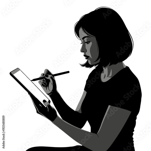Woman Using Digital Tablet and Stylus.