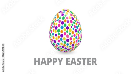 Colorful easter egg with multicolored polka dots and happy easter text