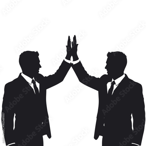 Two Businessmen High Five Silhouette.