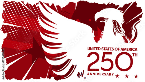 USA 250th anniversary patriotic banner, white eagle silhouette on red background, American independence vector
