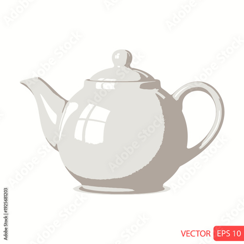 White Teapot on White Background.