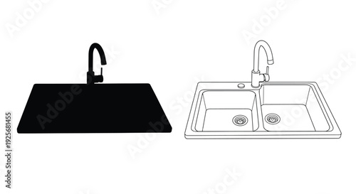 Kitchen sink comparison solid form versus detailed outline silhouette