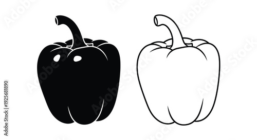 Two bell peppers one dark and one light shown as a silhouette