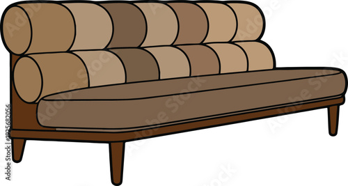 Brown tufted couch with wooden legs and rounded backrest design elements  modern furniture
