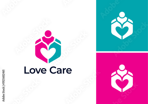 Vector logo design combination of heart symbol formed from hands and people.