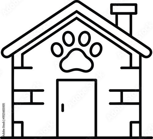 Whimsical illustration of a doghouse with paw print roof decoration