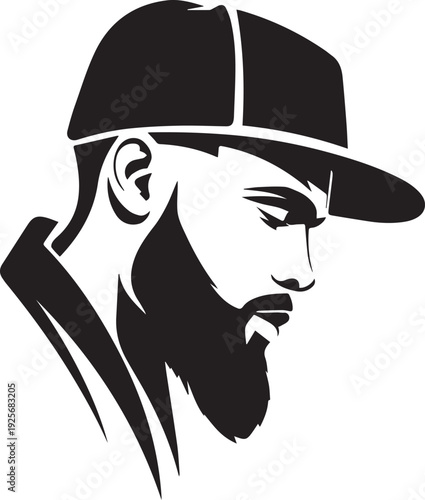 Minimal Black and White Bearded Man Side Profile Vector Silhouette Logo Design