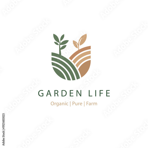 Modern organic farm logo with leaf symbol and earthy tones