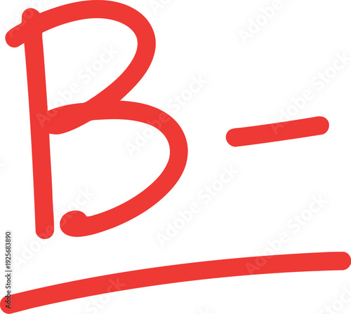 Red B Minus Grade Mark Isolated on White Background for Education and Assessment Concepts