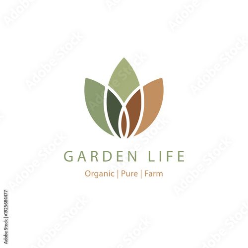 Modern organic farm logo with leaf symbol and earthy tones