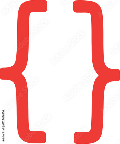 Red Curly Braces Icon Isolated on White Background for Coding and Programming Design