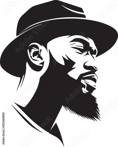 Minimal Black and White Bearded Man Side Profile Vector Silhouette Logo Design