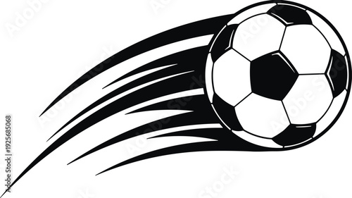 Soccer ball motion silhouette icon with dynamic streaks and sports action theme for energetic design - black vector illustration set