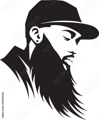 Minimal Black and White Bearded Man Side Profile Vector Silhouette Logo Design