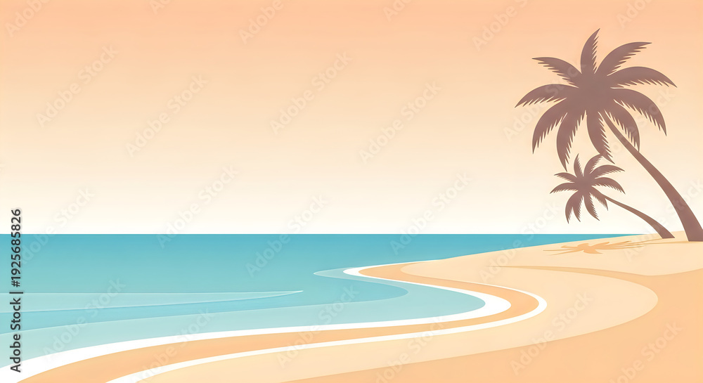 Obraz premium A serene beach scene with palm trees and calm waters