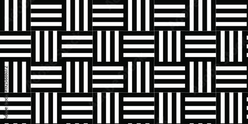 Minimal line Seamless geometric pattern with shapes. overlap black and white  stripes wall decoration maze textile paper triangle wallpaper background. 