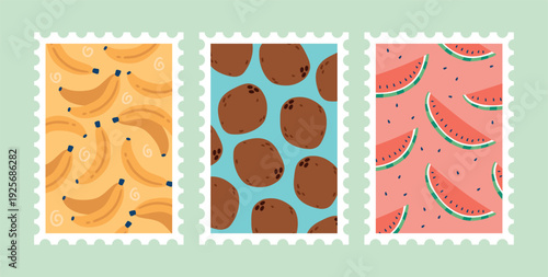 Decorative stamps with tropical fruits