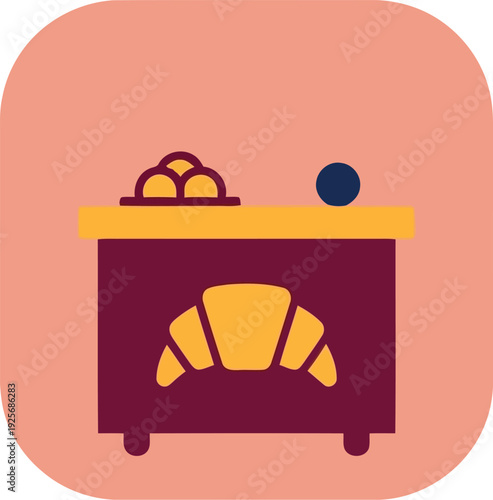 Minimalist Bakery Counter Icon with Croissant and Pastries on Pink Background for Cafe Branding