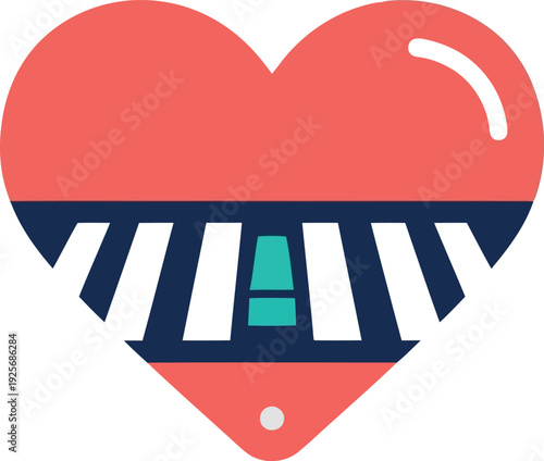 Heart Shaped Piano Keys Icon – Modern Flat Music Love Symbol for Creative Design Projects