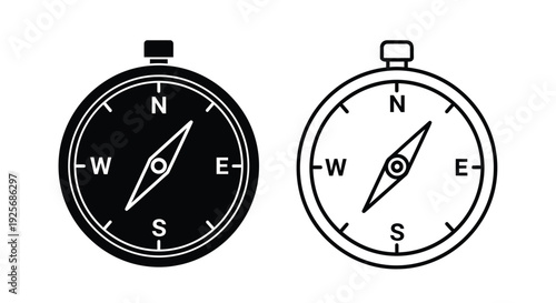 Two compasses displaying cardinal directions a striking black silhouette