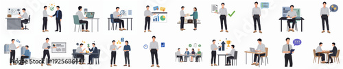 Flat Illustration Professional Business People Man Character Doing Different Activities
