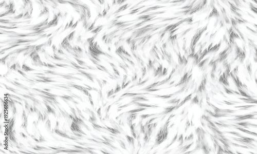Close up macro view of a soft fluffy white and grey fur texture with detailed strands and a gentle undulating pattern creating a and cozy feel