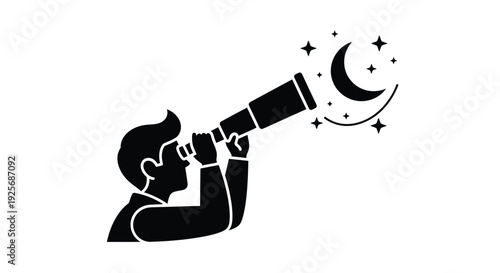 A person gazes through a telescope at the night sky silhouette