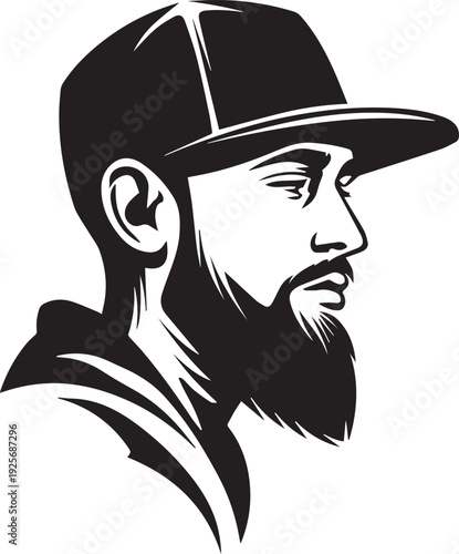 Minimal Black and White Bearded Man Side Profile Vector Silhouette Logo Design