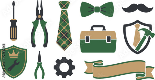 Green Handyman and Father's Day Icons - Pliers, Screwdriver and Toolbox Vector Set