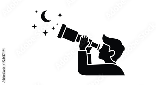 Person looking through telescope at night sky simple silhouette