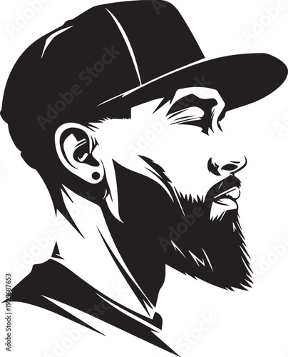 Minimal Black and White Bearded Man Side Profile Vector Silhouette Logo Design