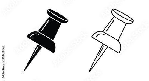 Two push pins one filled and one outline simple silhouette