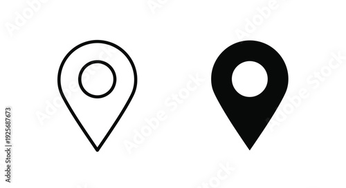 Two map marker icons one outlined and one filled silhouette