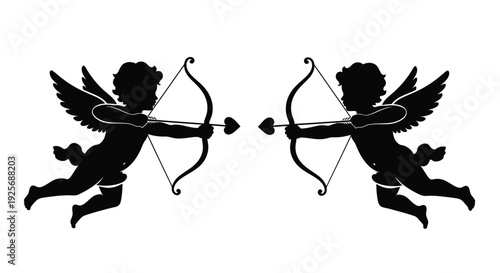 Cuadro en lienzo Two cherubs with bows and arrows in a dark silhouette
