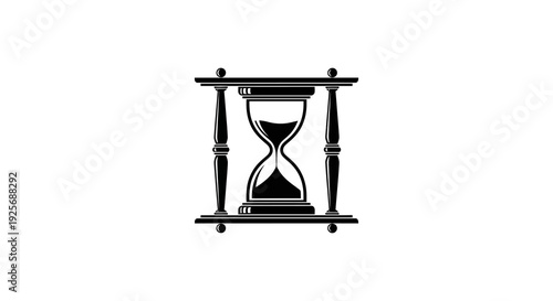 Vintage hourglass illustration framed within a decorative black and white rectangular border