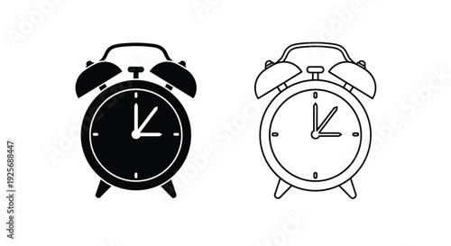 Two classic alarm clocks displayed in black and white a silhouette