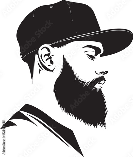 Minimal Black and White Bearded Man Side Profile Vector Silhouette Logo Design