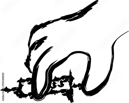 Hand pressing button sketch in black ink, conceptual doodle illustration of human finger pushing surface in rough minimalist line art style.