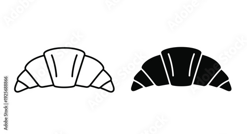 Two croissant illustrations one outlined and one filled a graphic silhouette