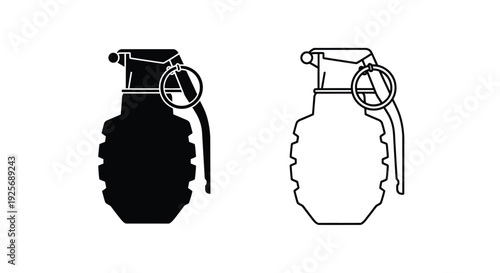 Two hand grenade depictions one solid and one outline silhouette