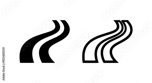 Curved Road or Path Icon, Journey and Direction Symbol