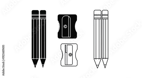 Stationery items including pencils and a sharpener black silhouette