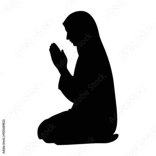 Silhouette of muslim woman praying vector illustration islamic prayer hijab niqab burqa islam faith religion worship supplication dua